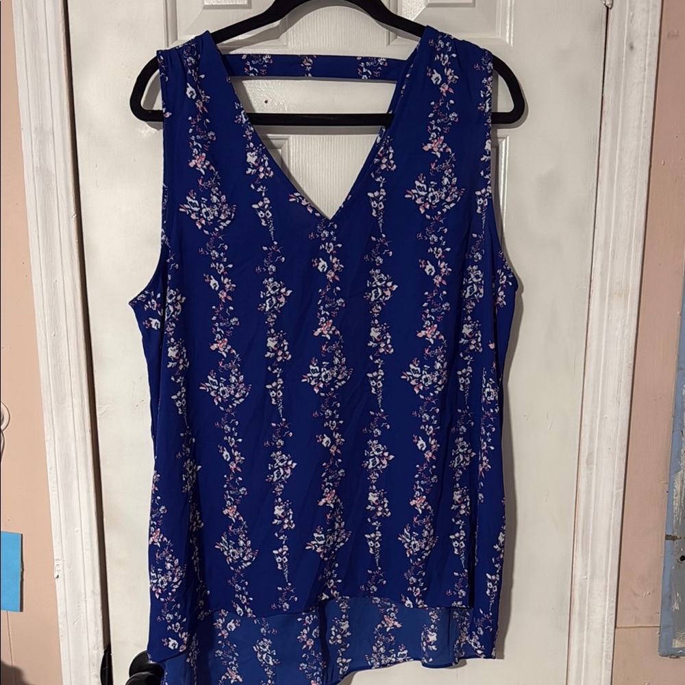 Kaari Blue Floral Print Sleeveless Blouse